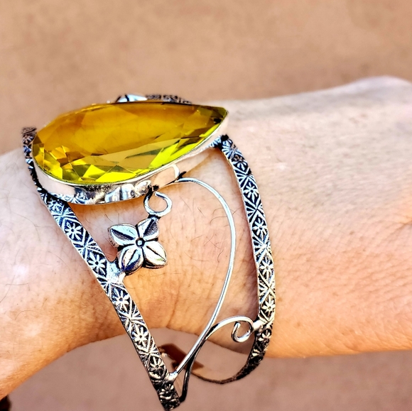 New Citrine 925 Silver Cuff Bracelet. - Picture 7 of 10